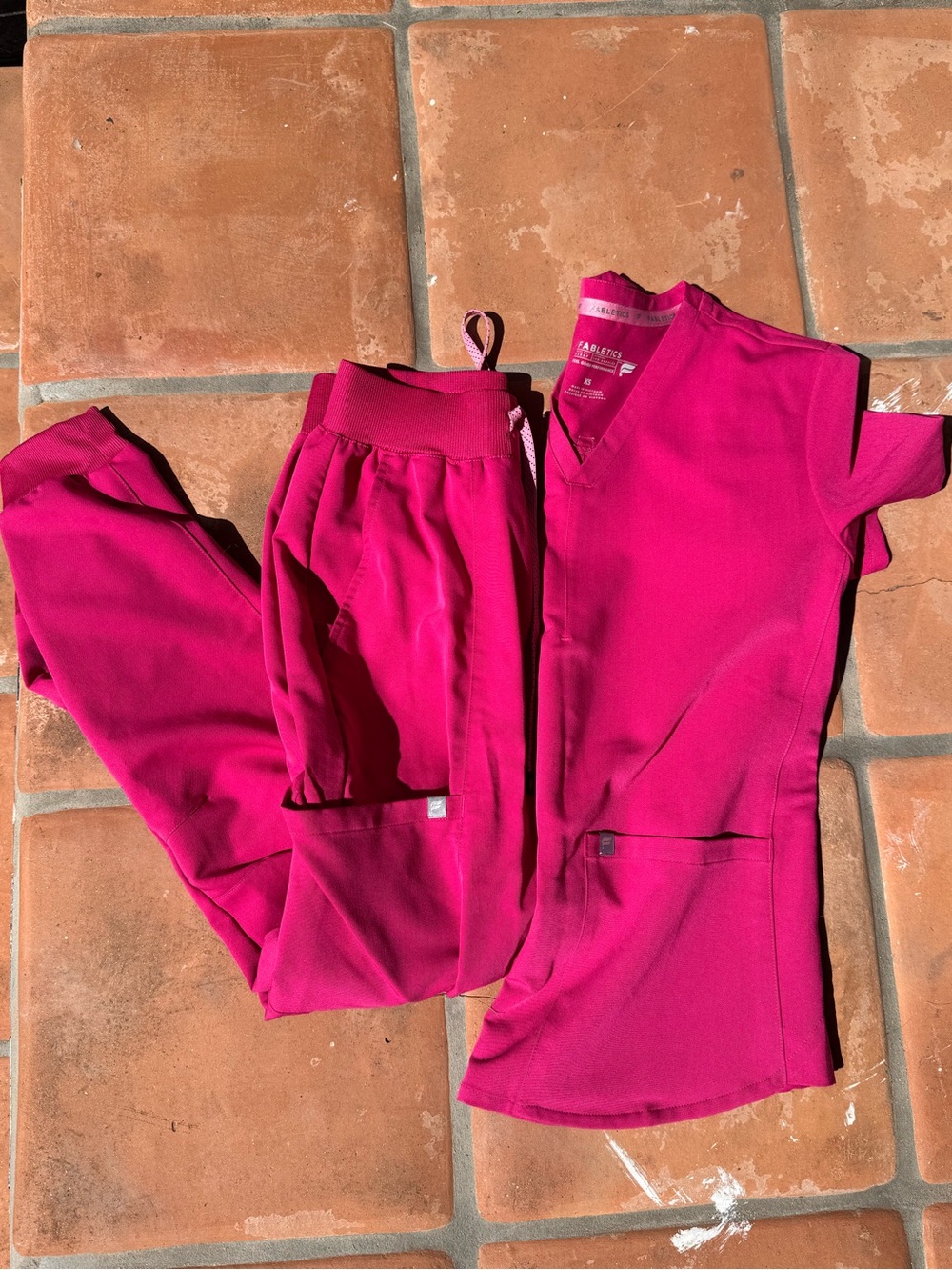 Fabletics Women's Hot Pink Track Pants & V-Neck Top Set